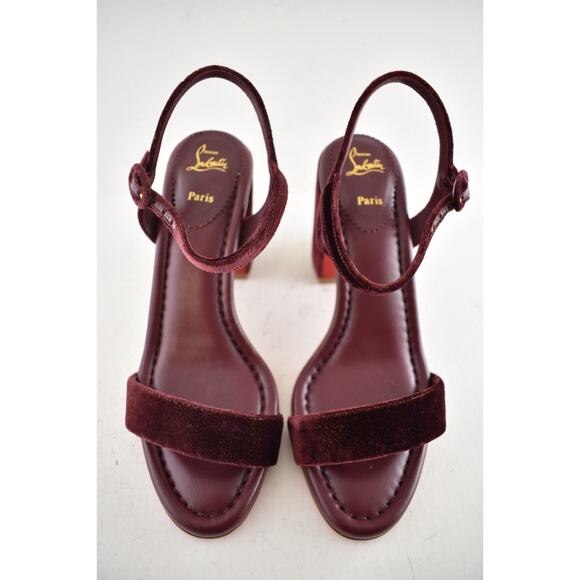 Christian Louboutin Miss Jane Sandal 85 Burgundy Red Ankle Strap Block Heel 39.5 - Picture 5 of 13